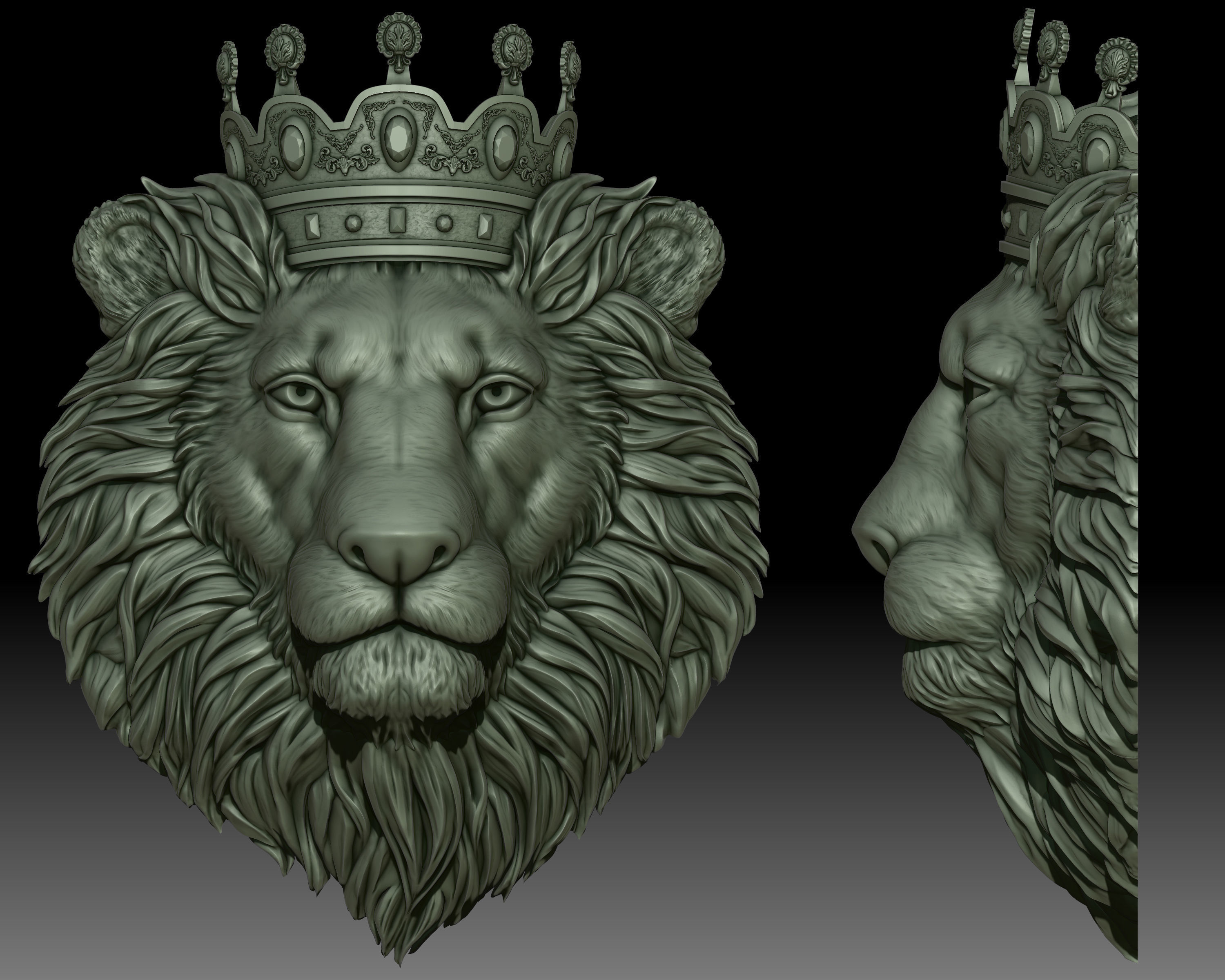 Lion head crowned 3D print model_1