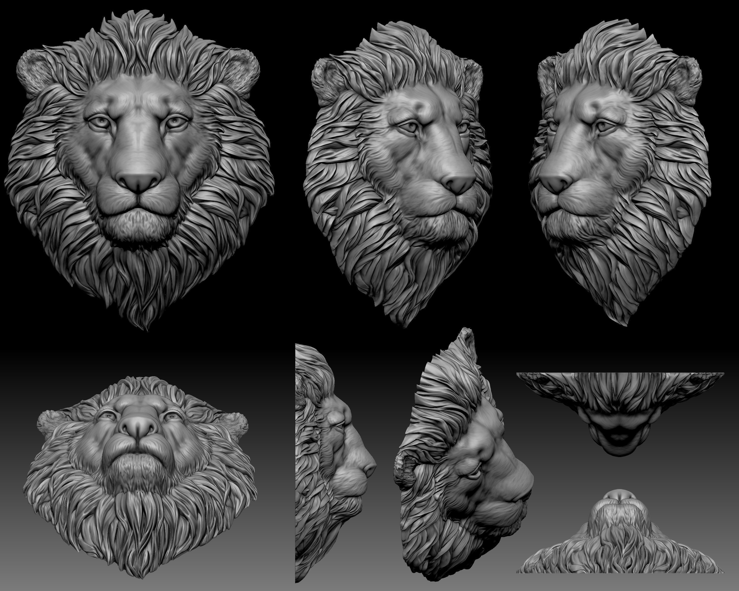 Lion head crowned 3D print model_3