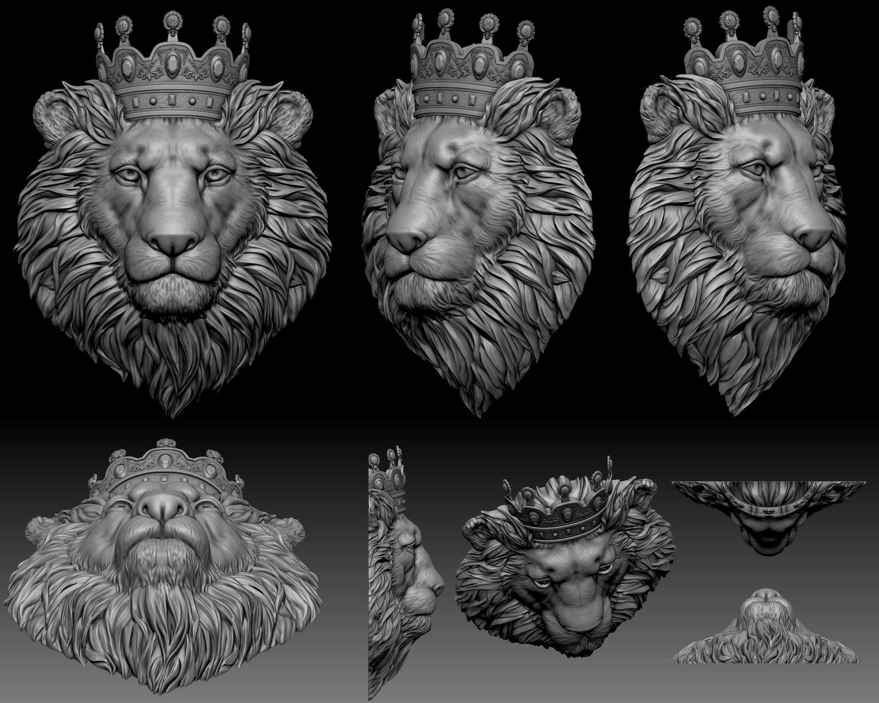 Lion head crowned 3D print model_4