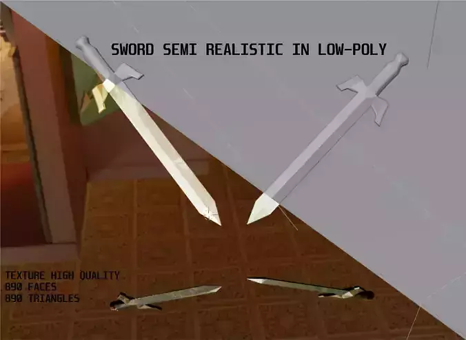 Semi-Realistic and Cartoon Sword - Low Poly Game Asset