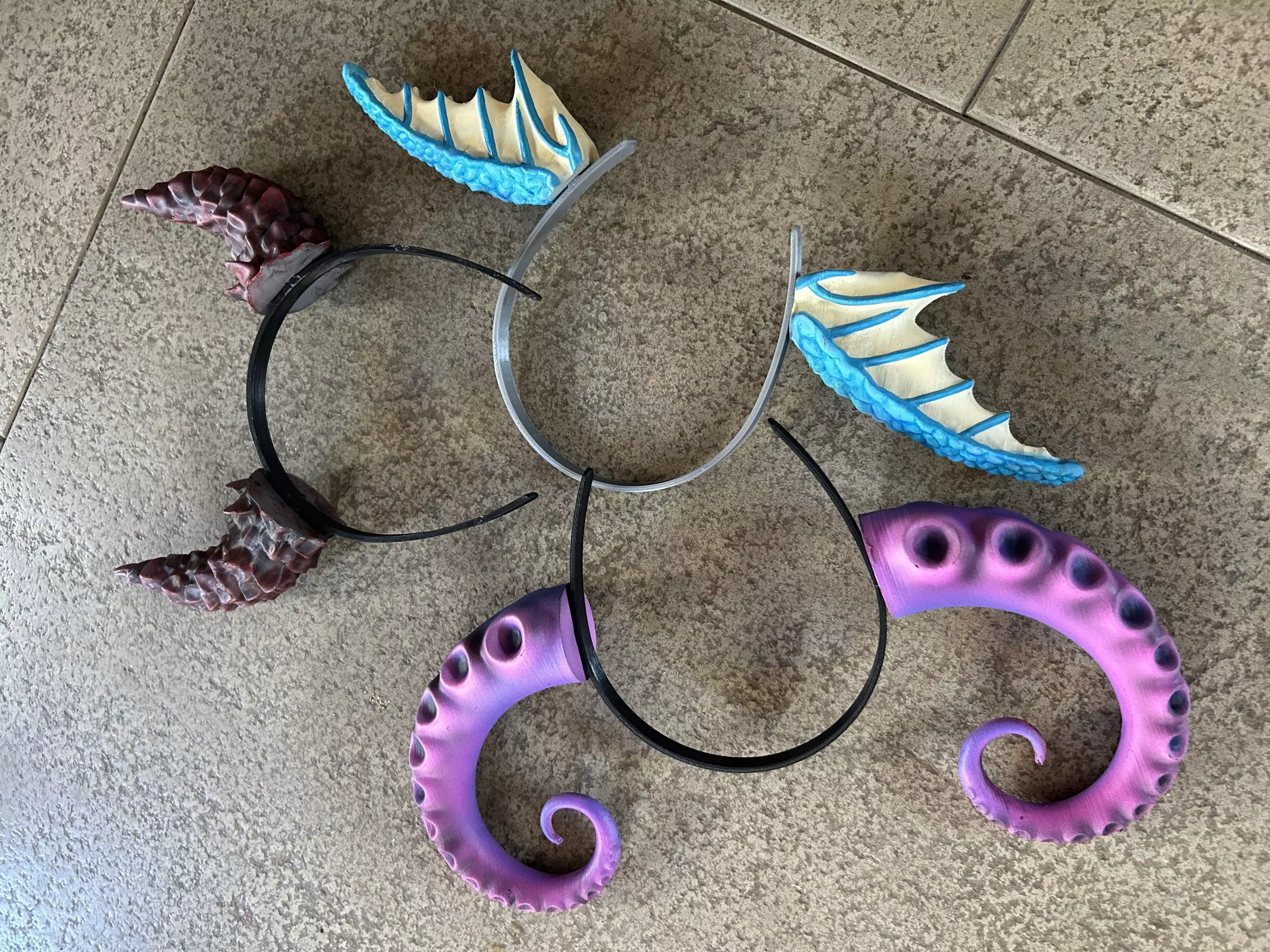 Headband Set Tentacles Mermaid and Demon Horns 3D print model_0