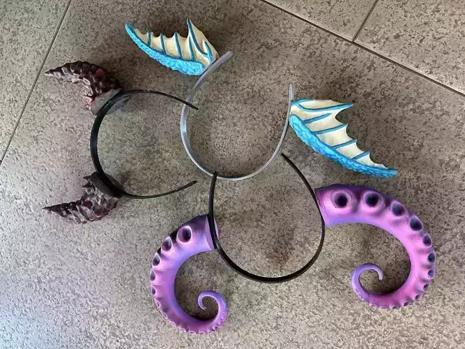 Headband Set Tentacles Mermaid and Demon Horns 3D print model