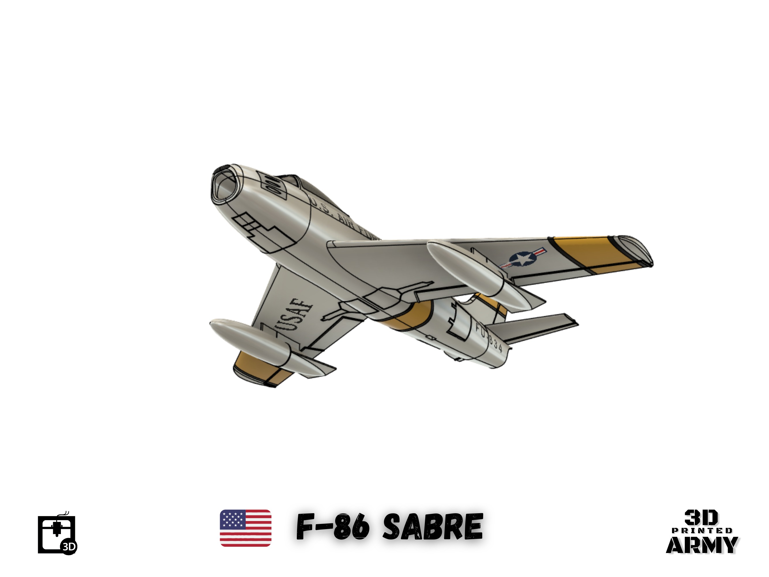 North American F-86 SABRE  jet fighter - 3D printing 3D print model_6