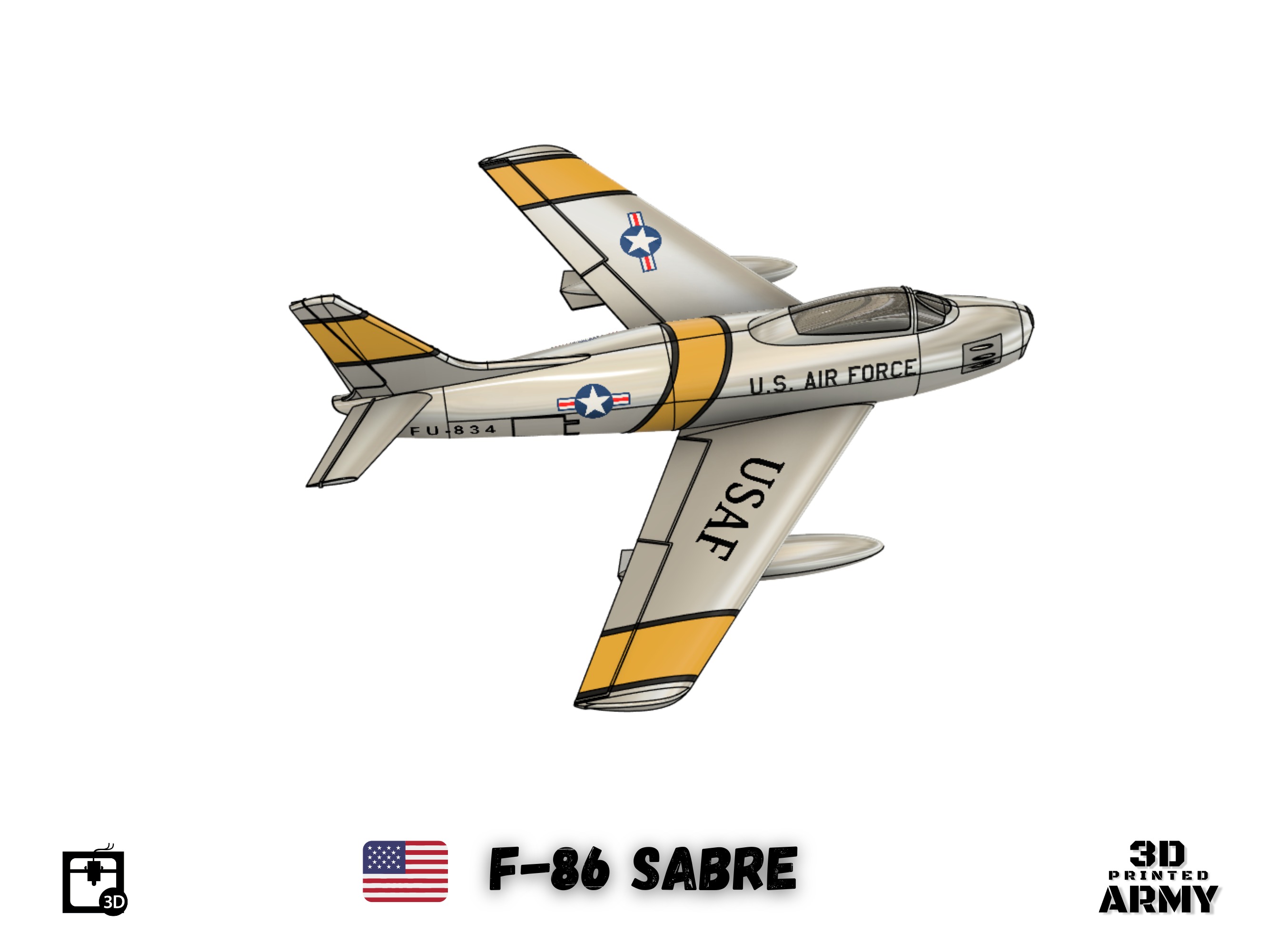 North American F-86 SABRE  jet fighter - 3D printing 3D print model_1