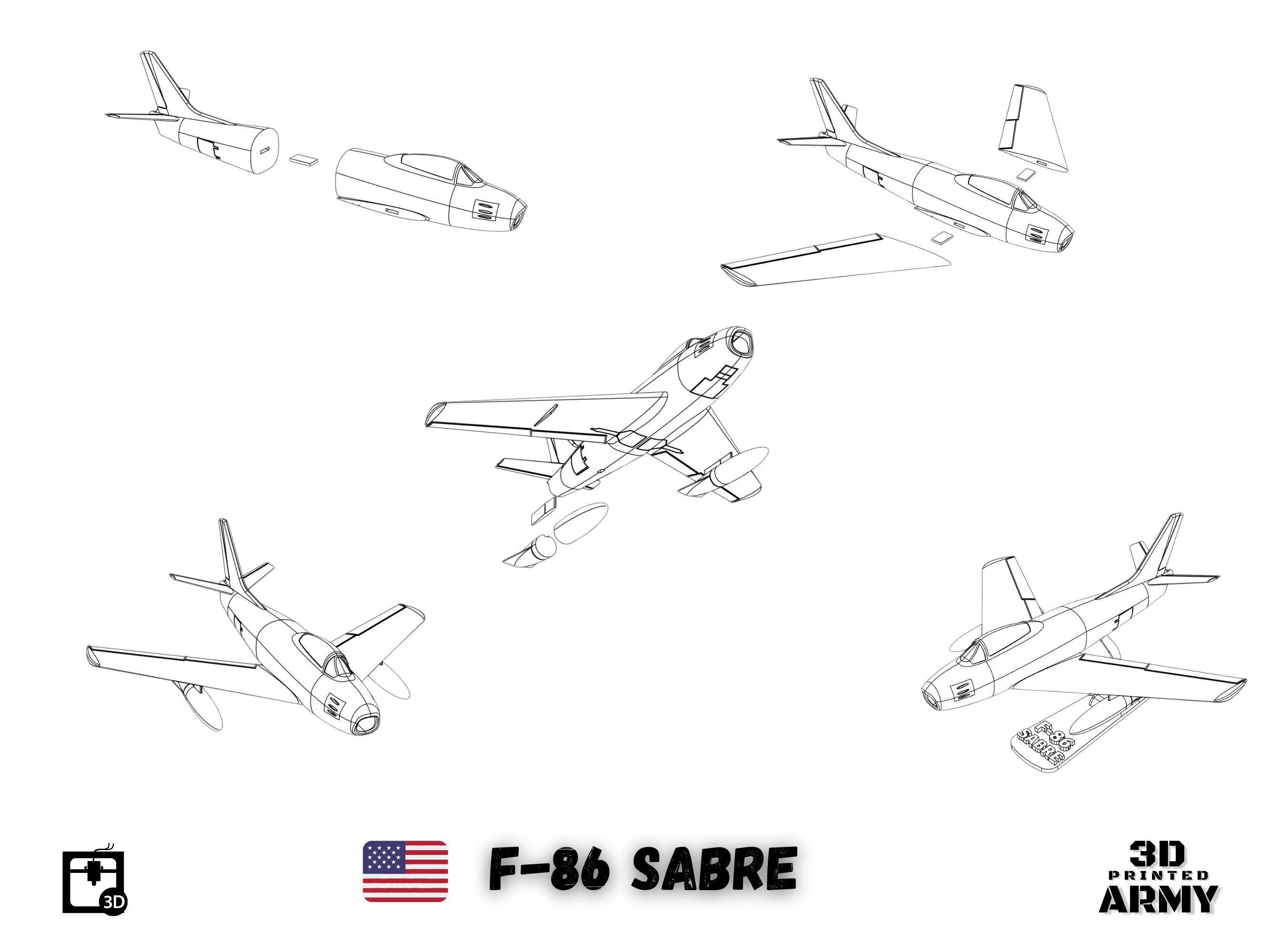 North American F-86 SABRE  jet fighter - 3D printing 3D print model_10