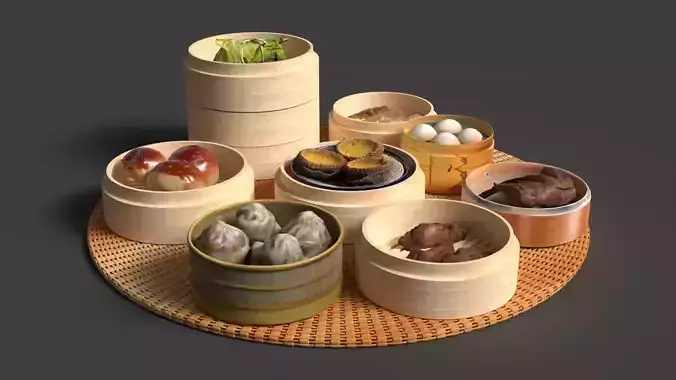  Chinese  dim sum bamboo steamer  3D model