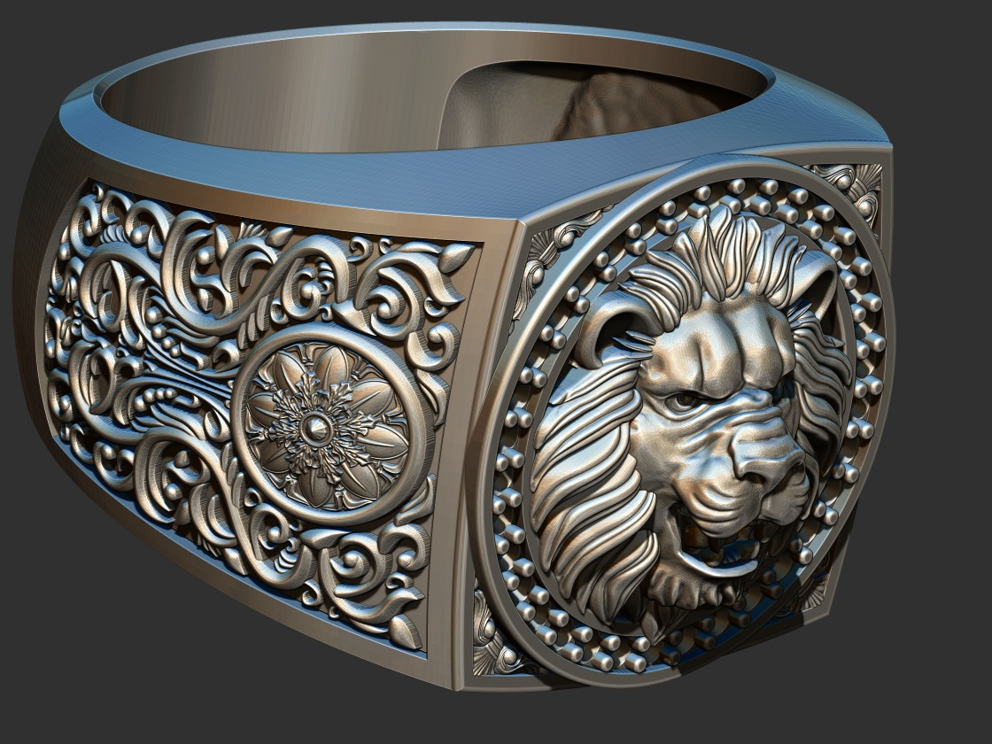Arabesque Lion Ring 3D print model_9