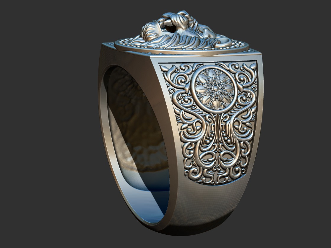 Arabesque Lion Ring 3D print model_2