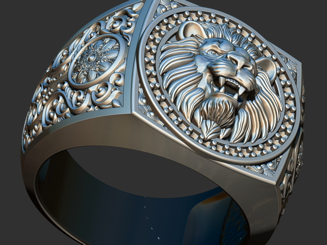 Arabesque Lion Ring 3D print model_10