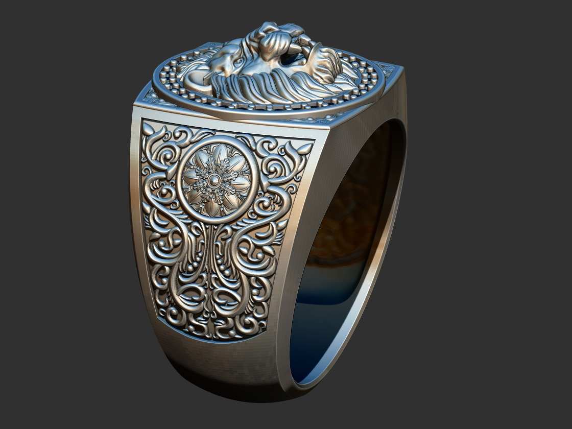 Arabesque Lion Ring 3D print model_1