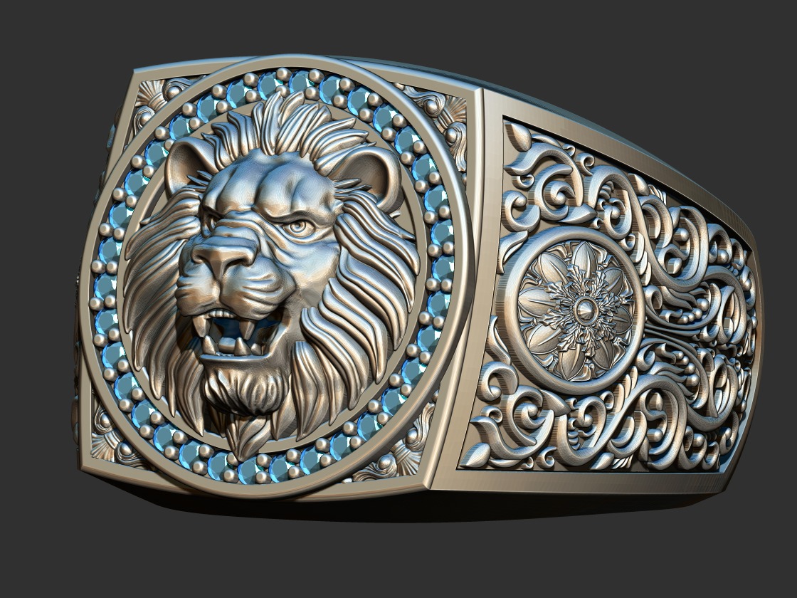 Arabesque Lion Ring 3D print model_7