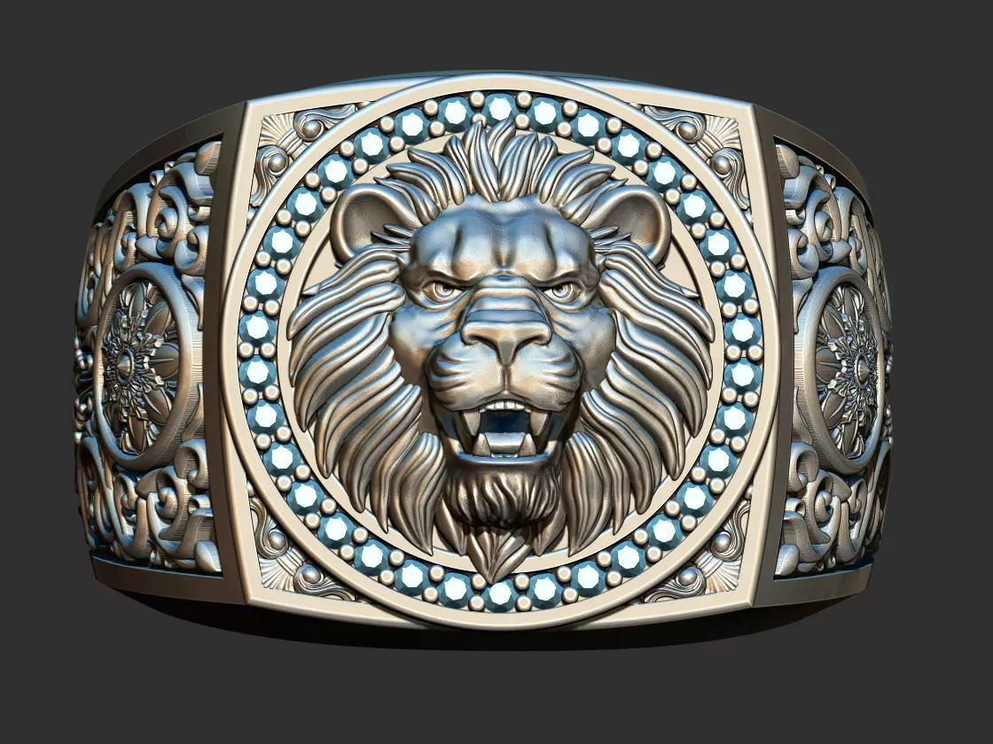 Arabesque Lion Ring 3D print model_0