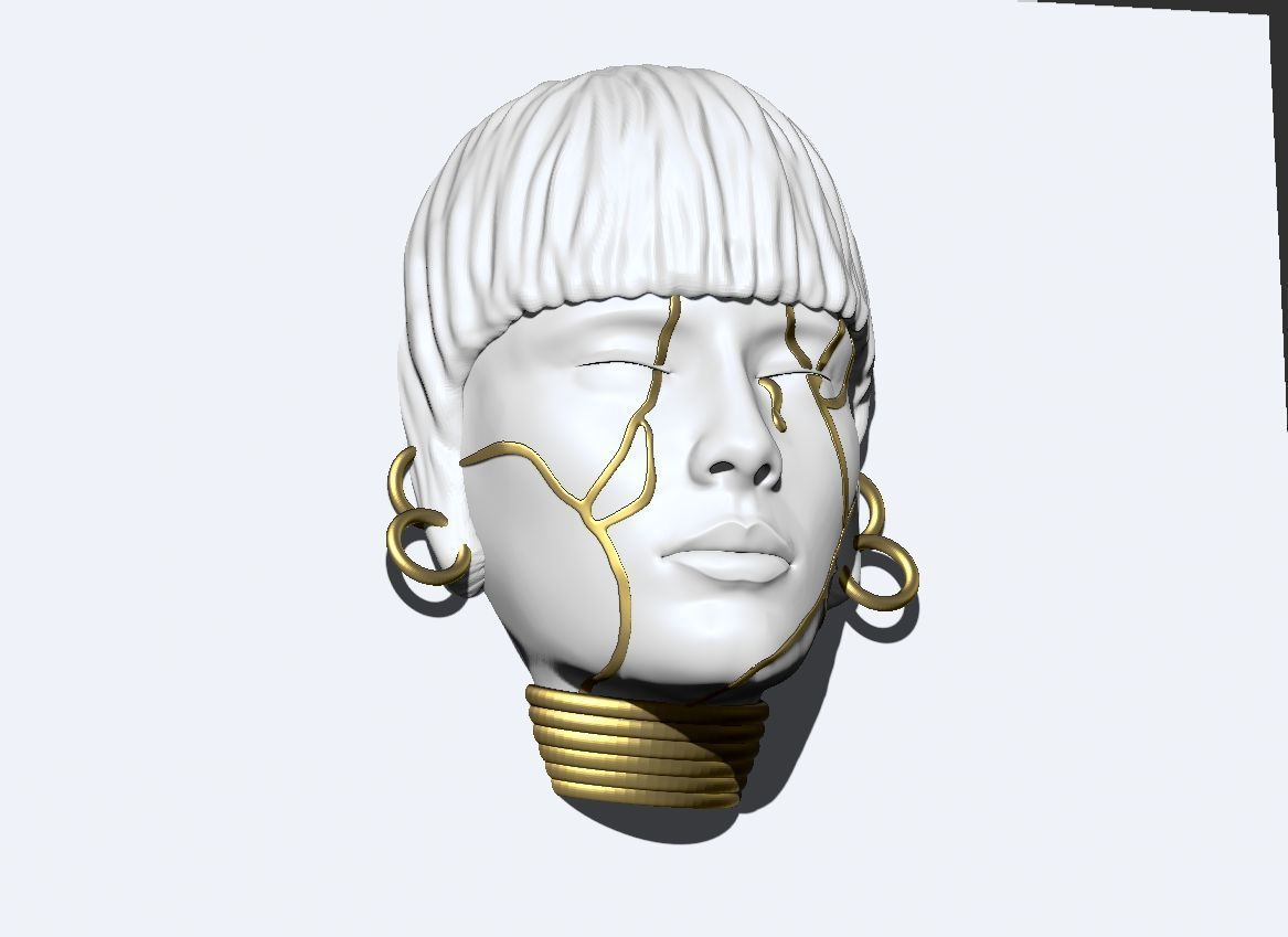 Girl face mask wall art 3D print model_5