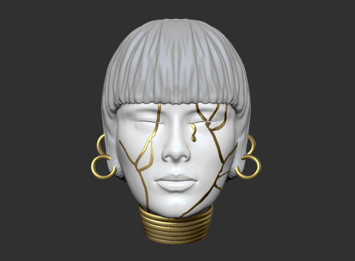 Girl face mask wall art 3D print model_9