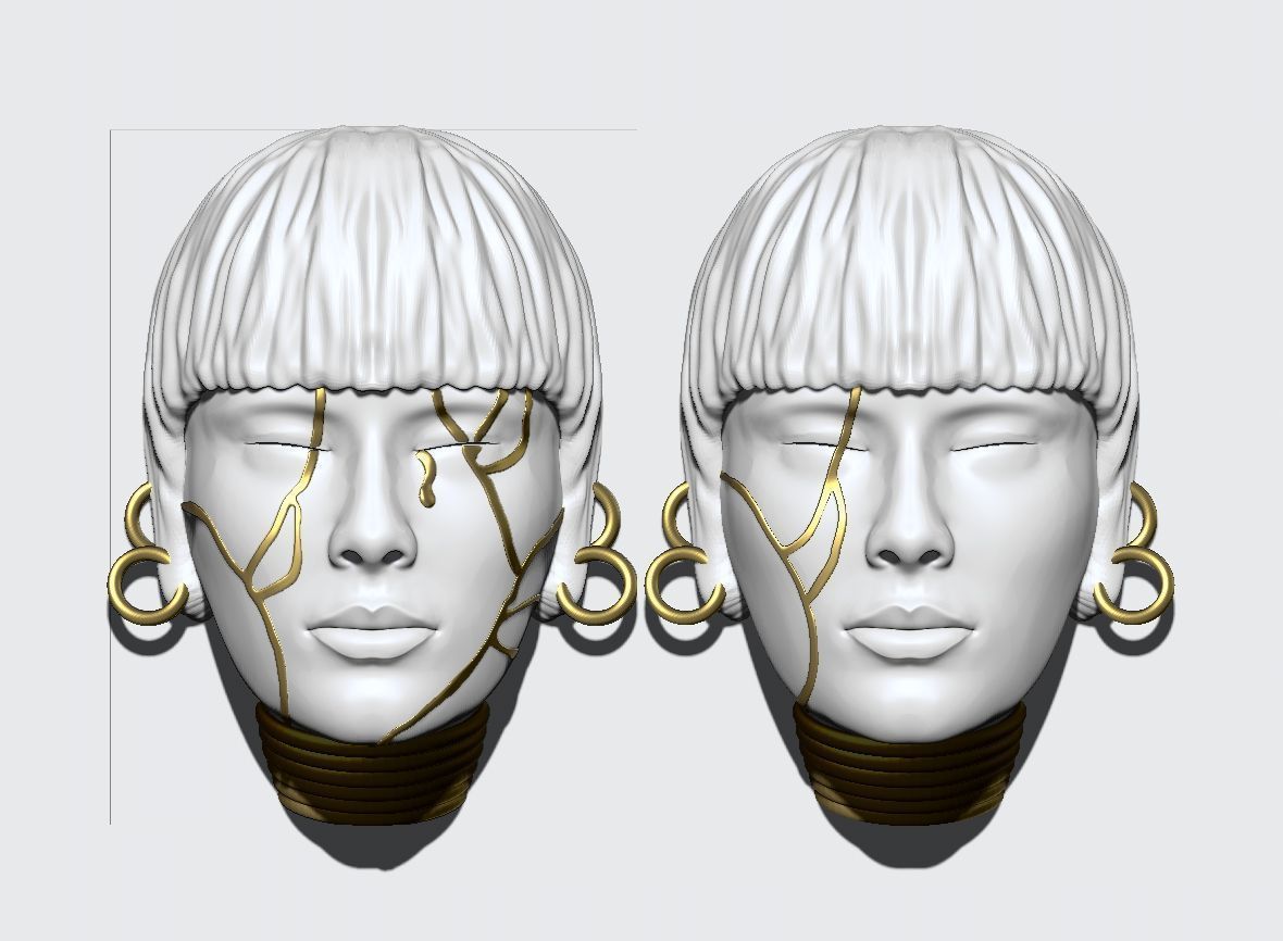 Girl face mask wall art 3D print model_11