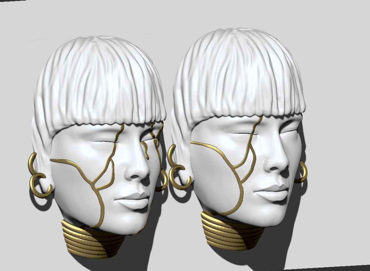 Girl face mask wall art 3D print model_10