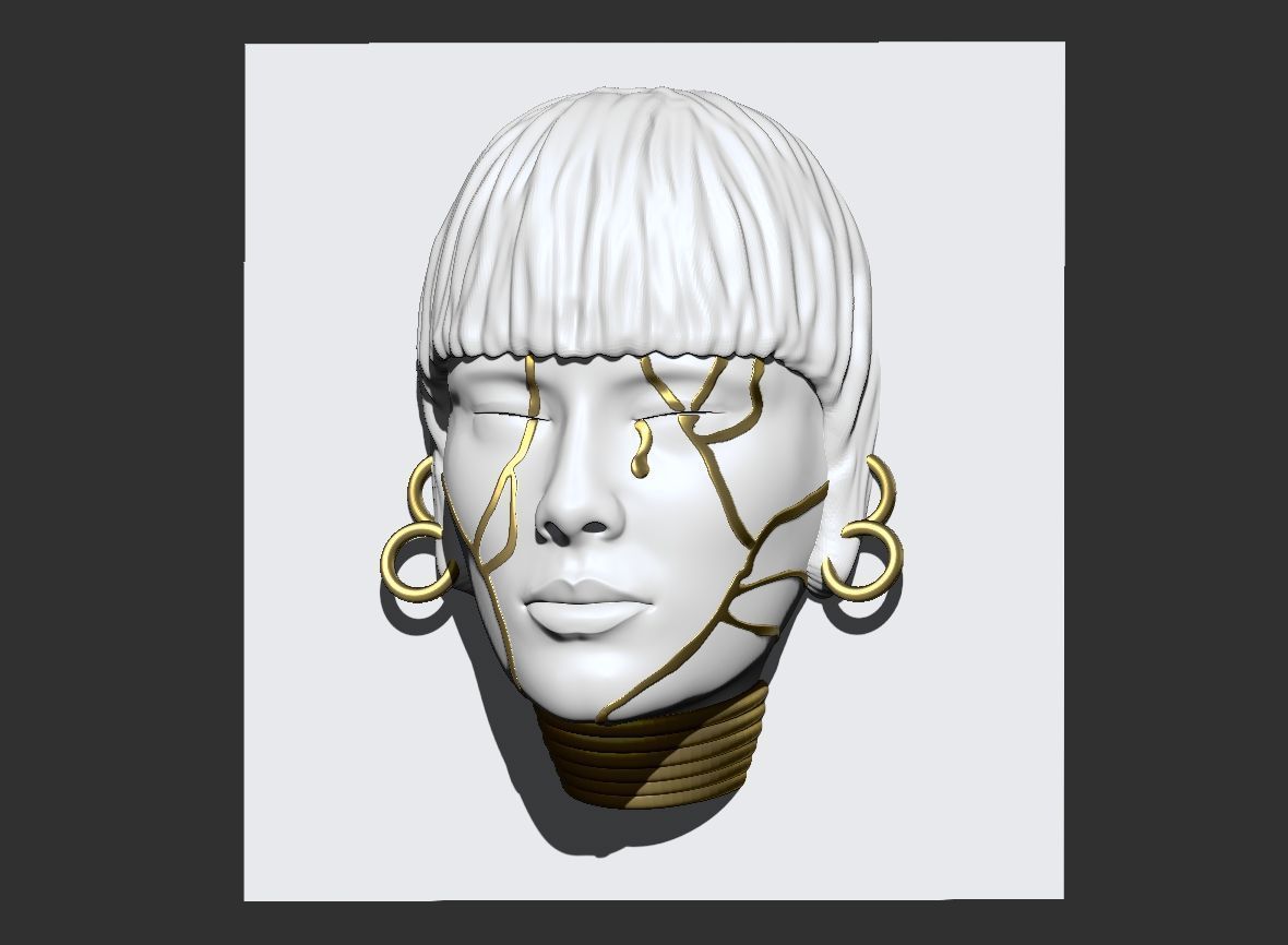 Girl face mask wall art 3D print model_3