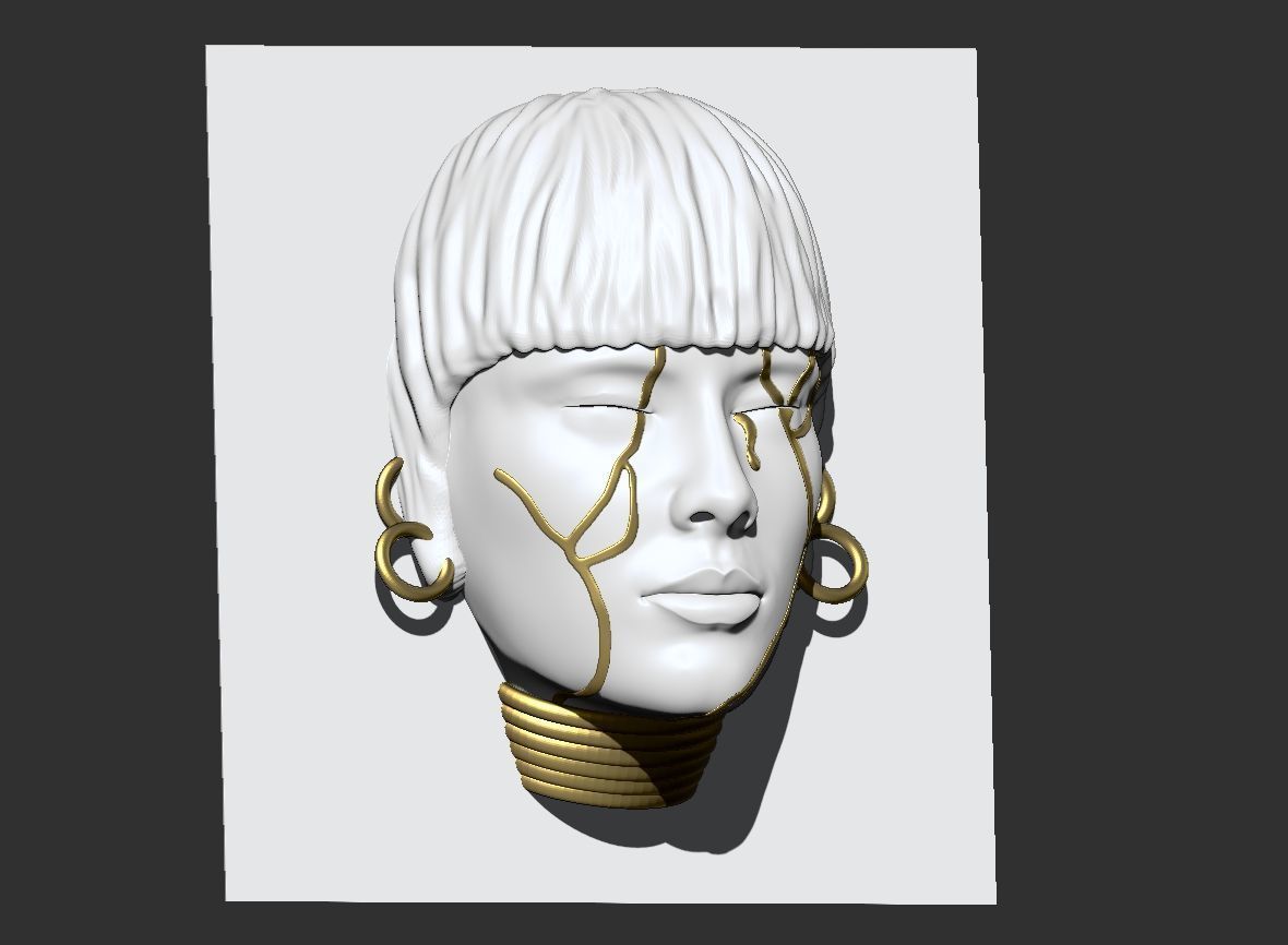 Girl face mask wall art 3D print model_4