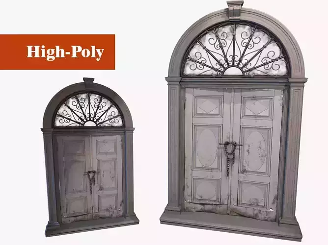 Old door in a house entrance to a house high poly