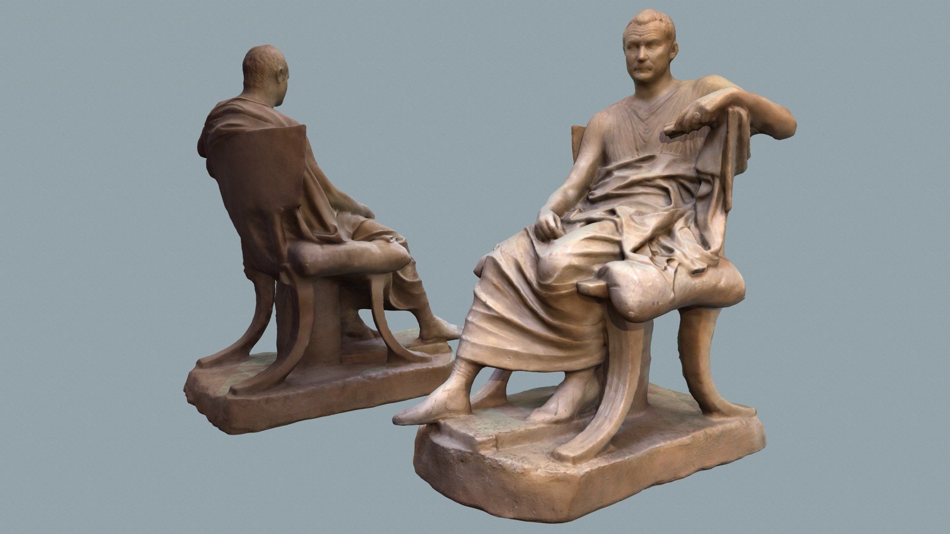 Cast of Menander seated sculpture of a sitting man  high-poly 3D model_3