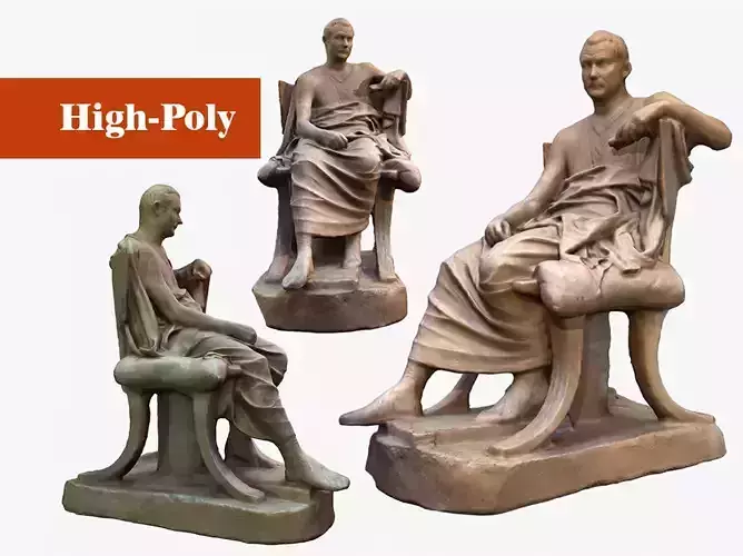 Cast of Menander seated sculpture of a sitting man  high-poly