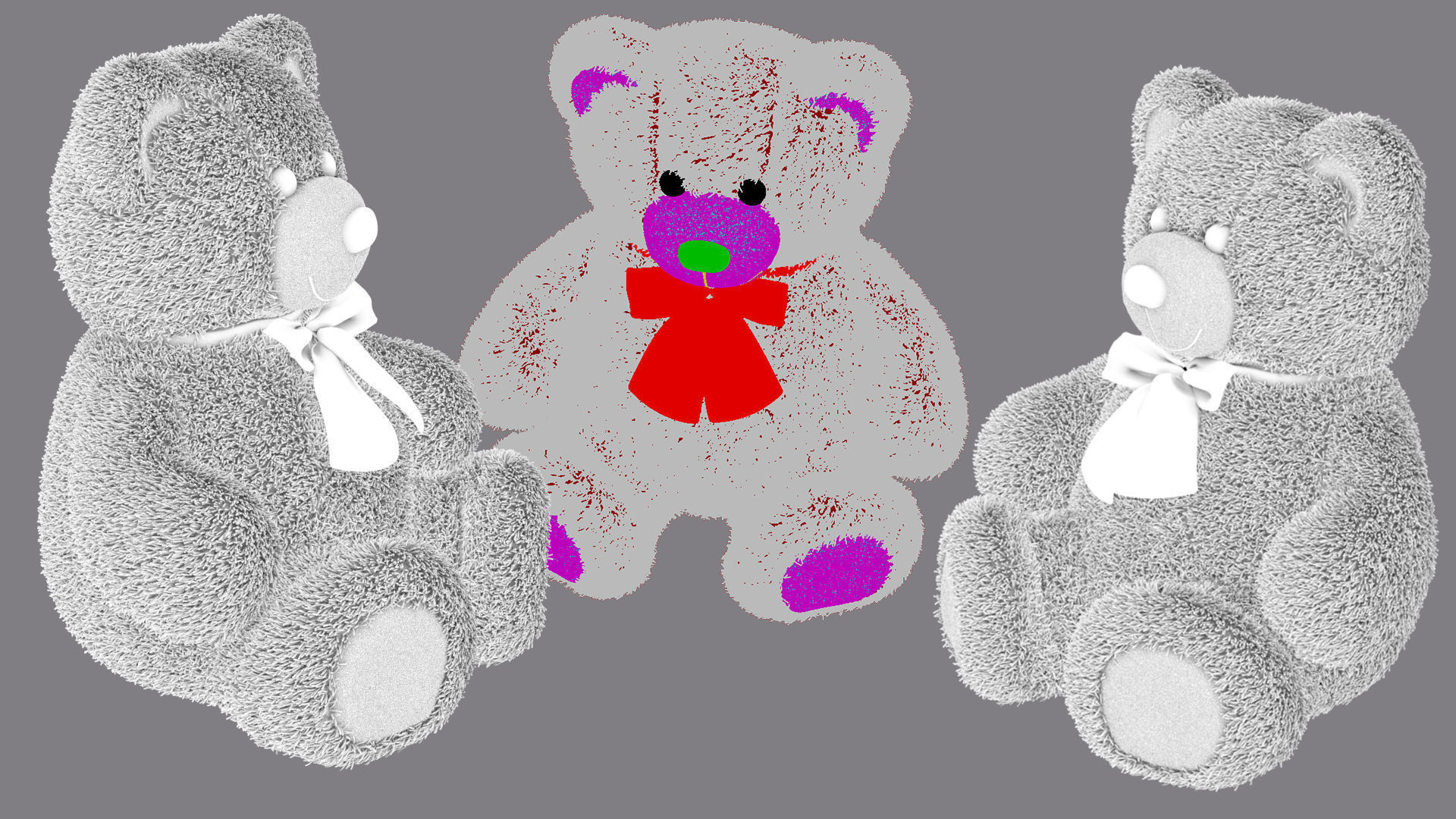 toy teddy bear brown with a bow VRay Fur 3D model_3