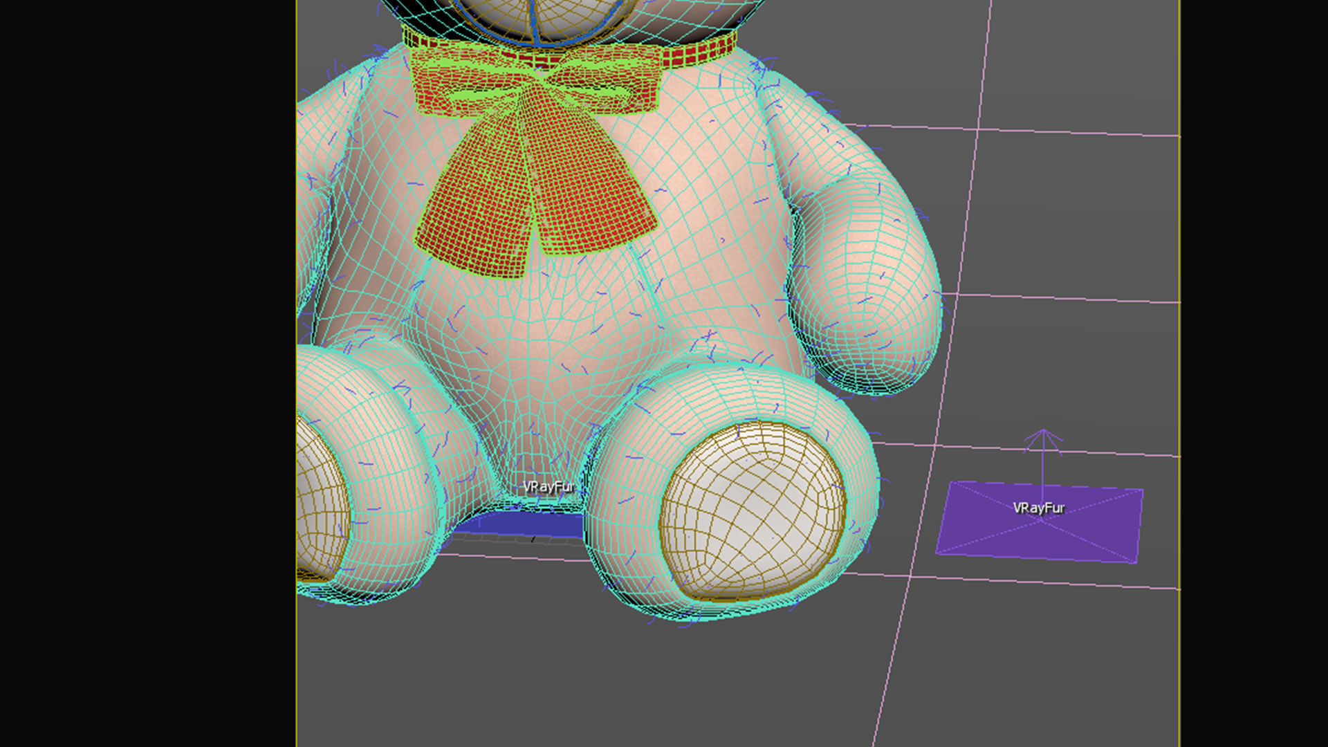 toy teddy bear brown with a bow VRay Fur 3D model_13