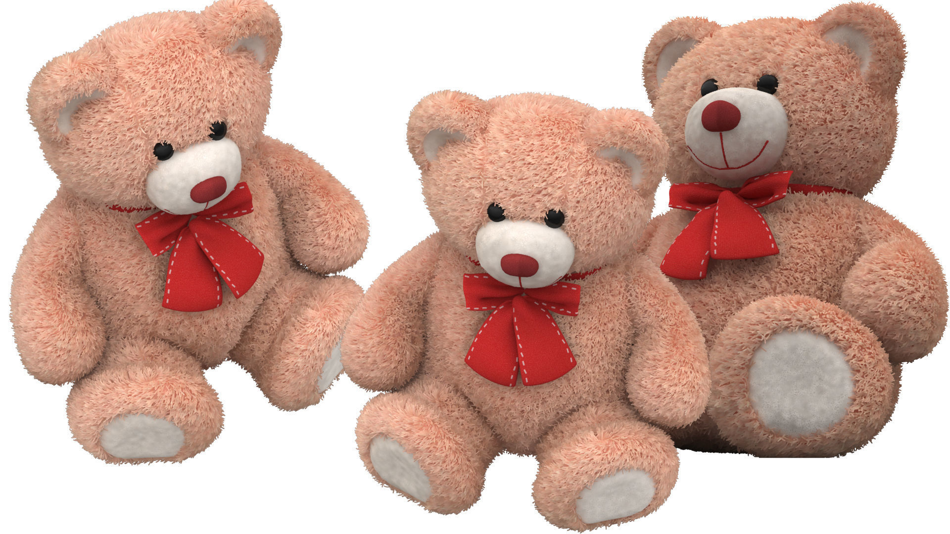toy teddy bear brown with a bow VRay Fur 3D model_7