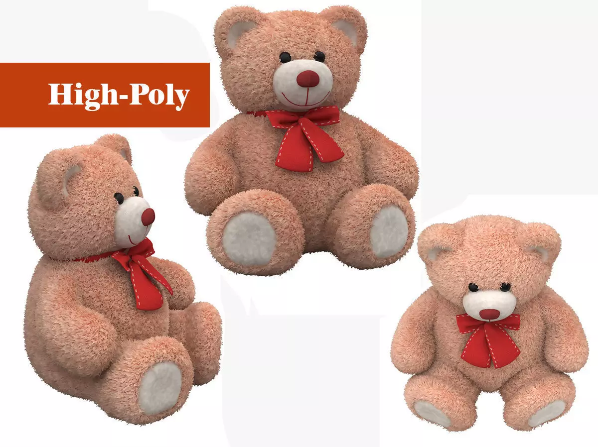 toy teddy bear brown with a bow VRay Fur 3D model_0