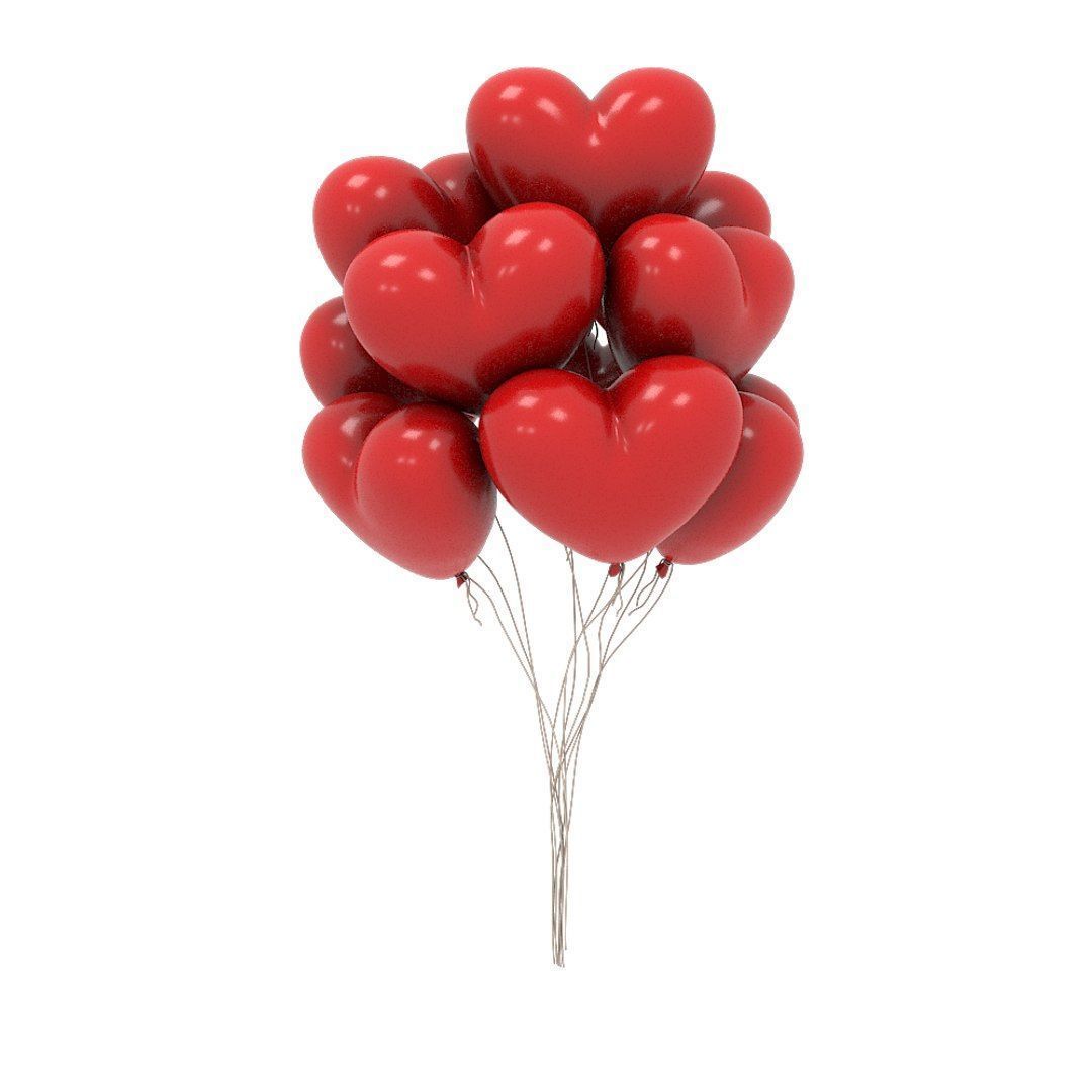 red heart shaped balloons for valentines day  3D model_2