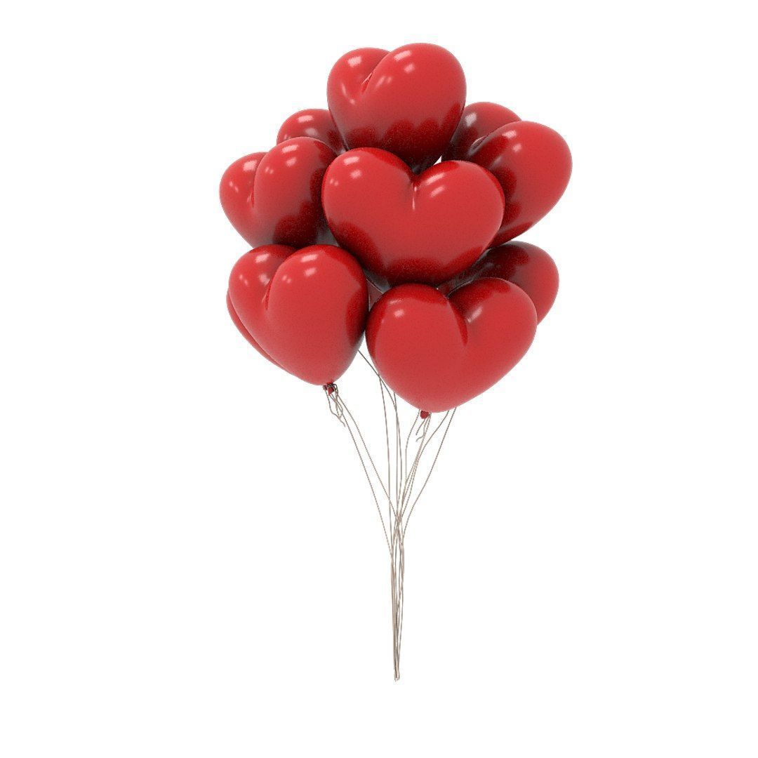 red heart shaped balloons for valentines day  3D model_5