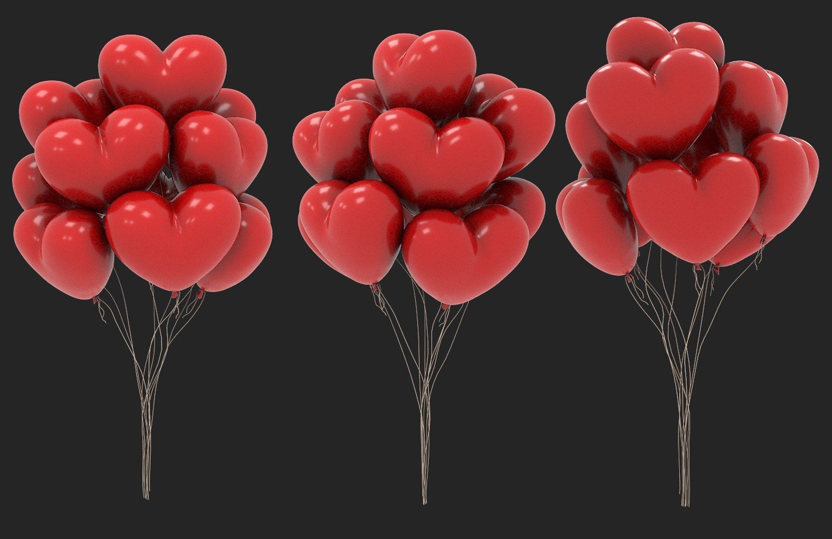 red heart shaped balloons for valentines day  3D model_1