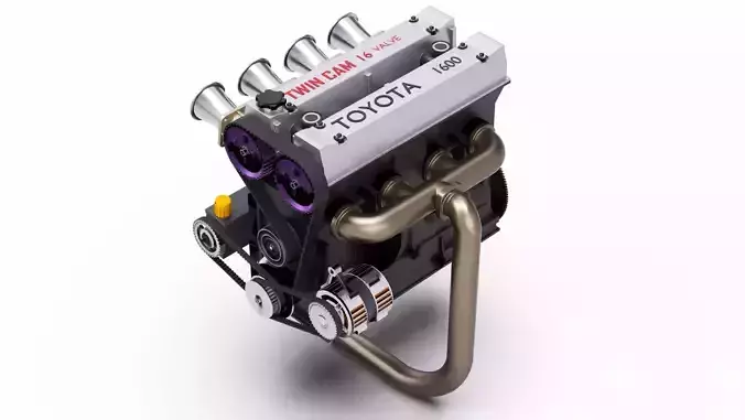 Toyota 4AGE Inline 4 Engine Low-poly 3D model