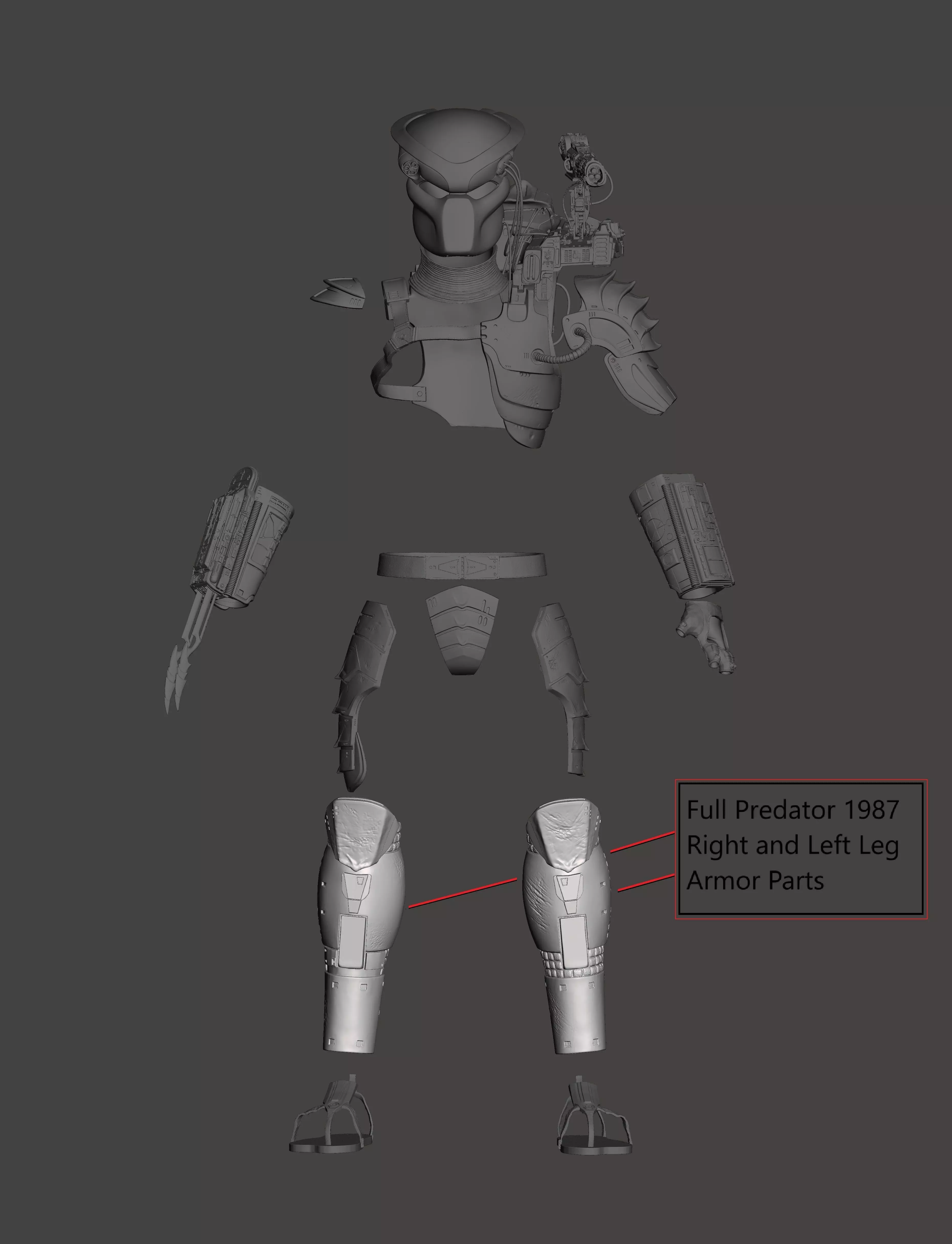 Predator 1987 Full Right and Left Leg Armor Parts 3D model 3D model