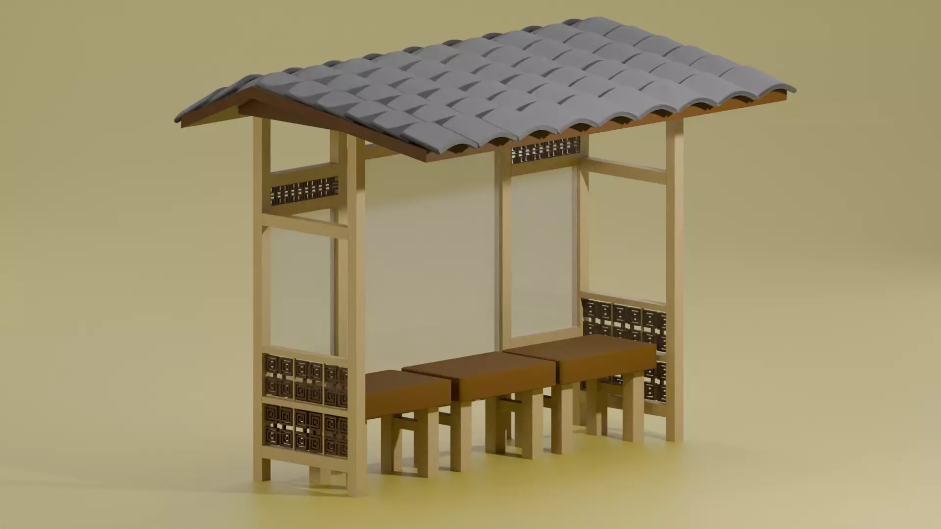 Bus Stop In Chinese Style 3D model_0