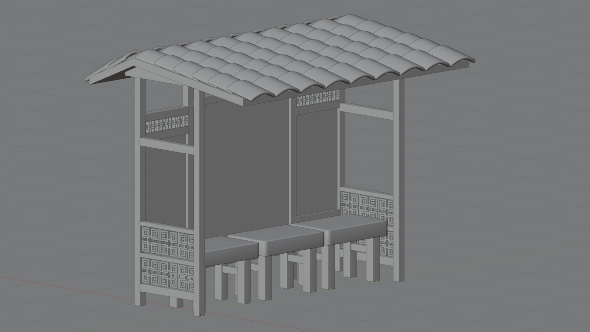 Bus Stop In Chinese Style 3D model_2
