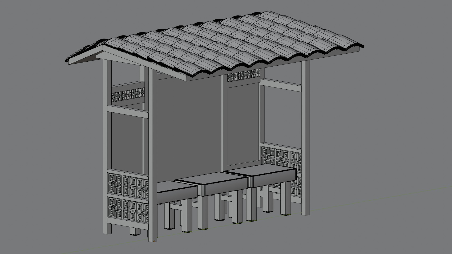 Bus Stop In Chinese Style 3D model_3