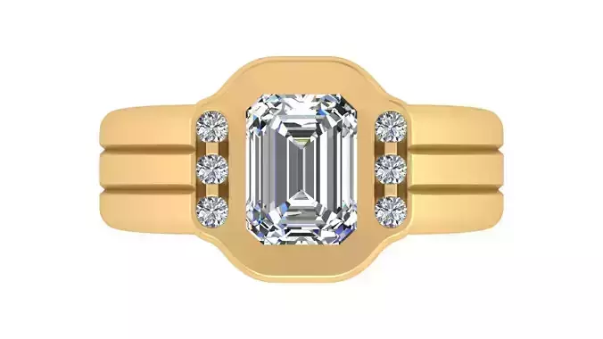 Emerald-Cut Diamond Halo Gold Ring