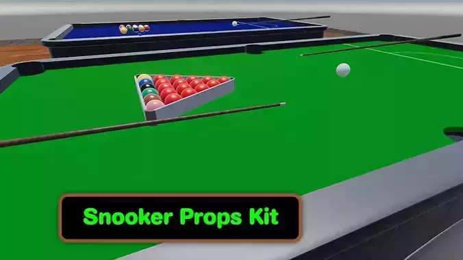Snooker Table Cue and Balls  Complete 3D Kit  Low-poly 3D model