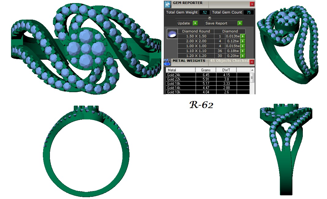 Jewelry 3D Models with render and 3dm stl - R-62 3D print model_3