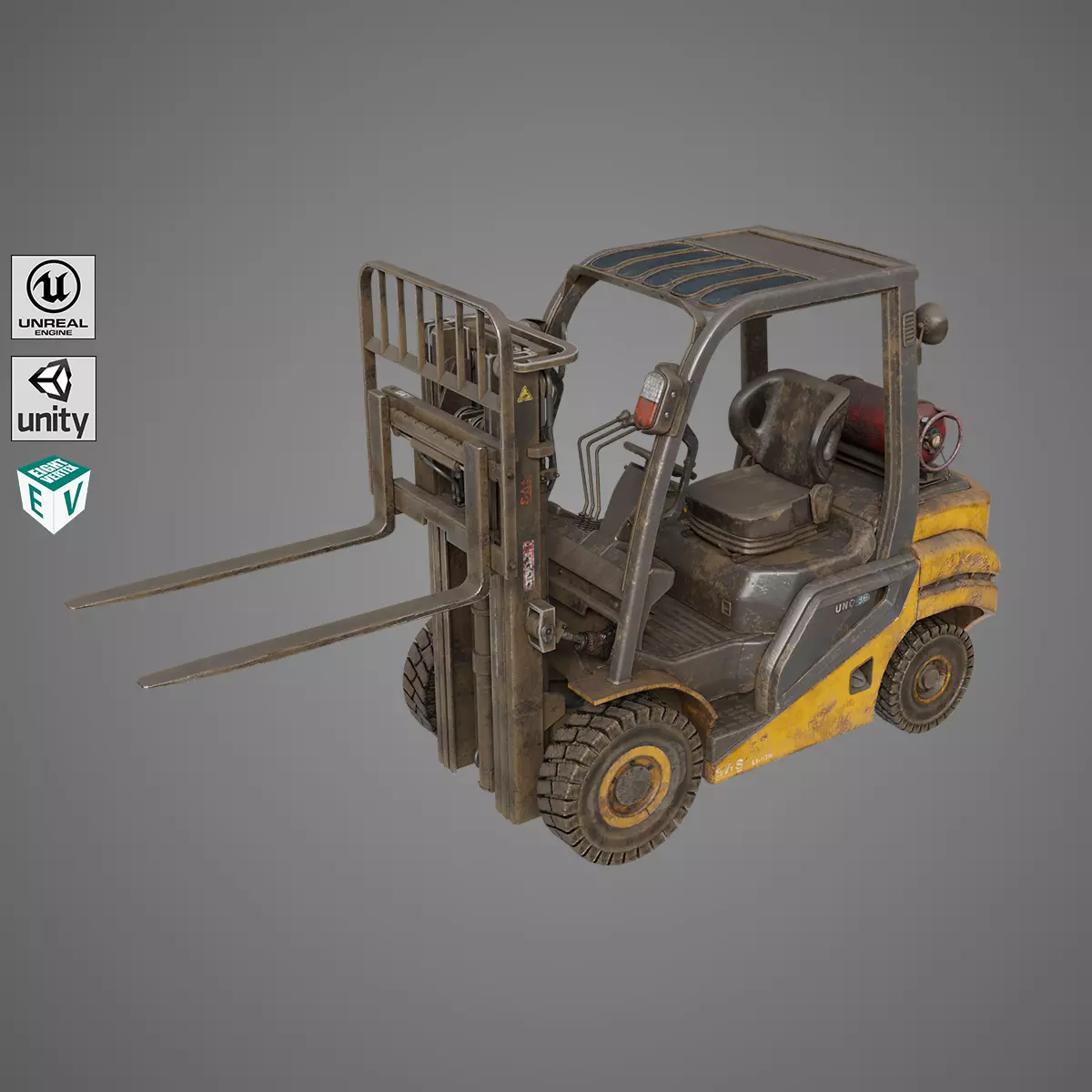 Forklift Truck 02 Old Dusty All PBR Unity UE Textures Low-poly 3D model_0
