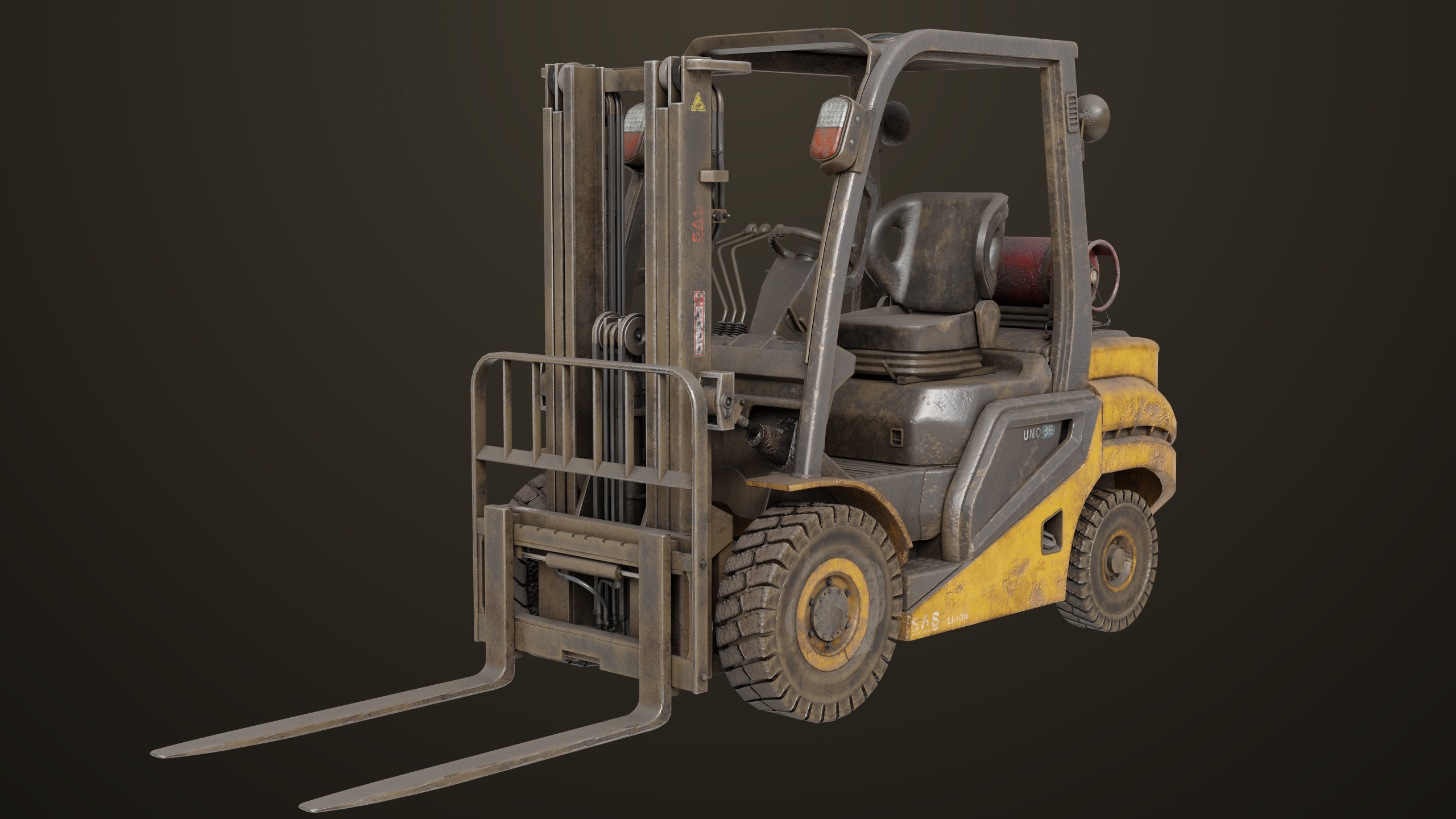 Forklift Truck 02 Old Dusty All PBR Unity UE Textures Low-poly 3D model_3