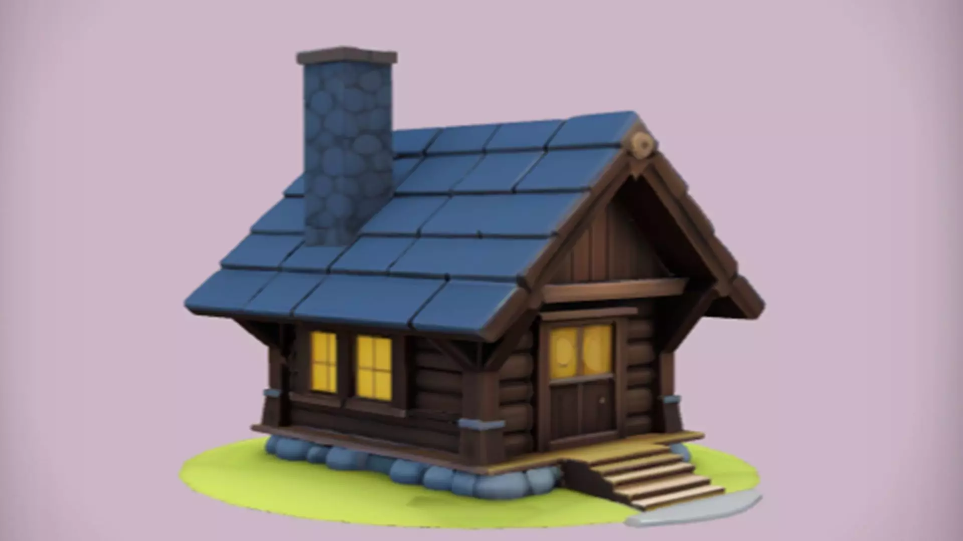 cartoon-style log cabin 3D model_0