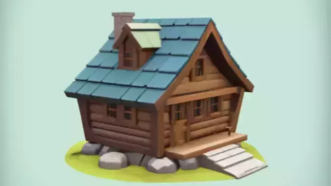 cartoon log cabin house 3D model