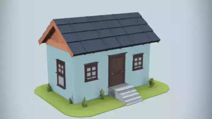 Small cartoon house on a platform