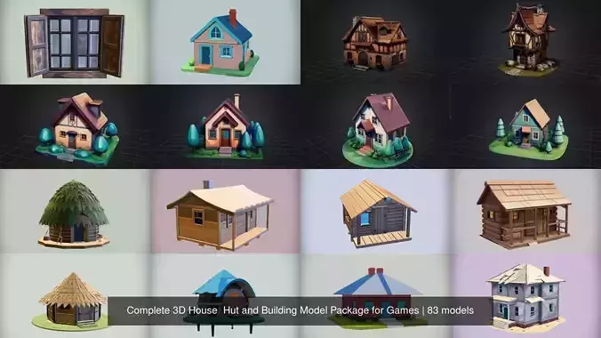 Complete 3D House  Hut and Building Model Package for Games 3D Model Collection