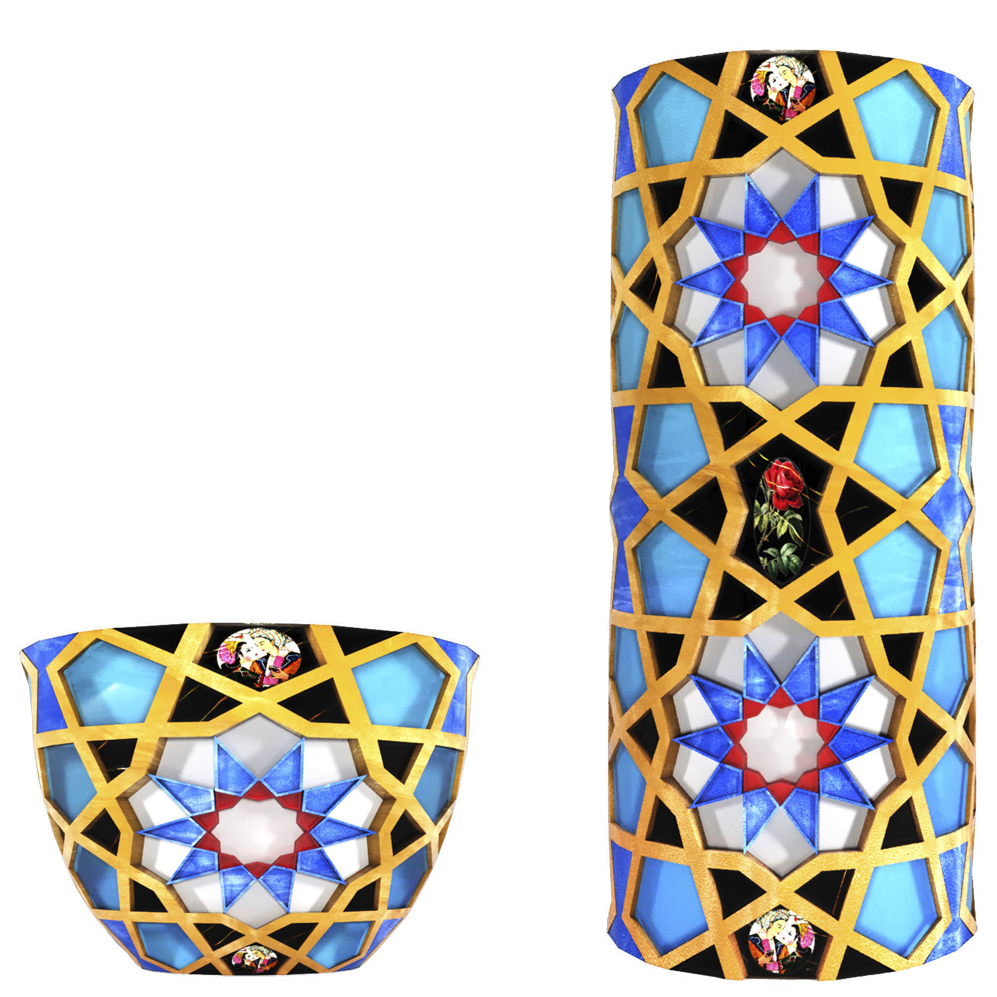 Collection of traditional vases and traditional panels 3D model_22