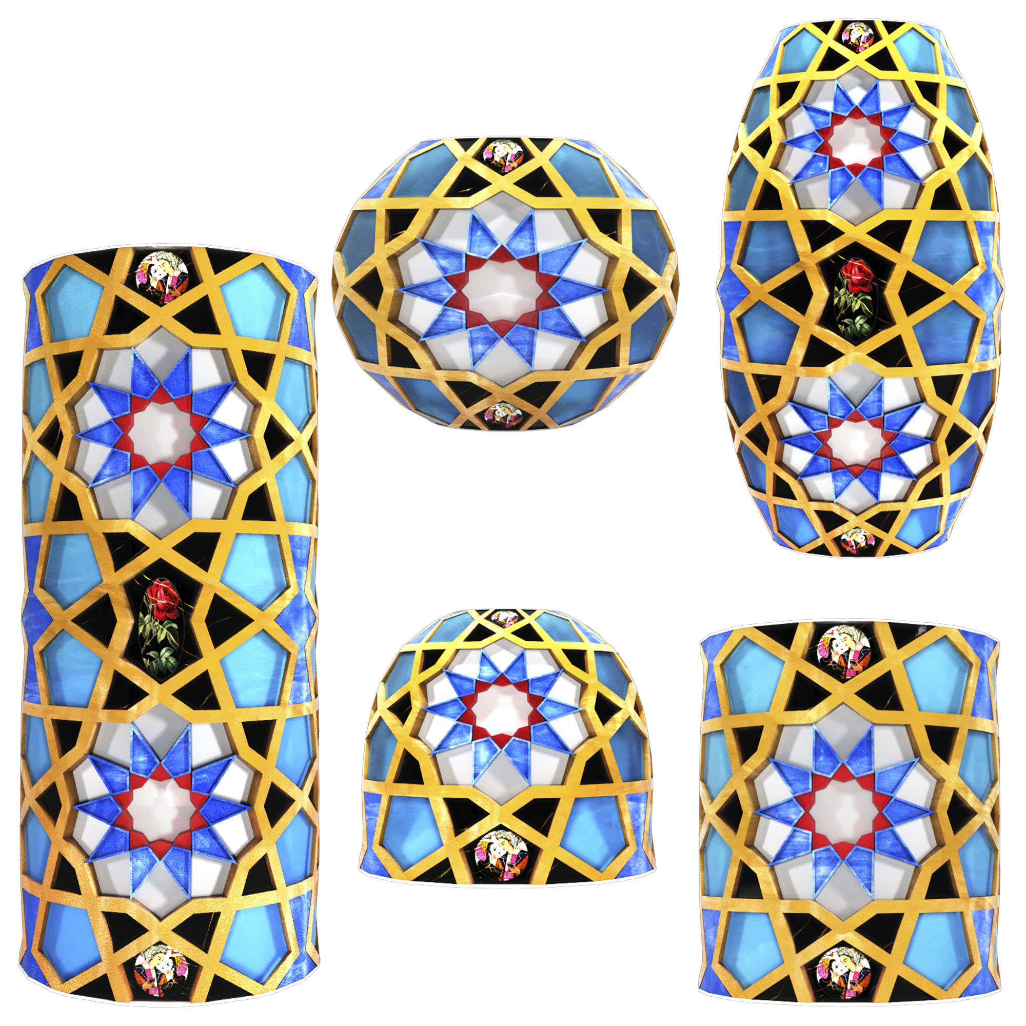 Collection of traditional vases and traditional panels 3D model_1