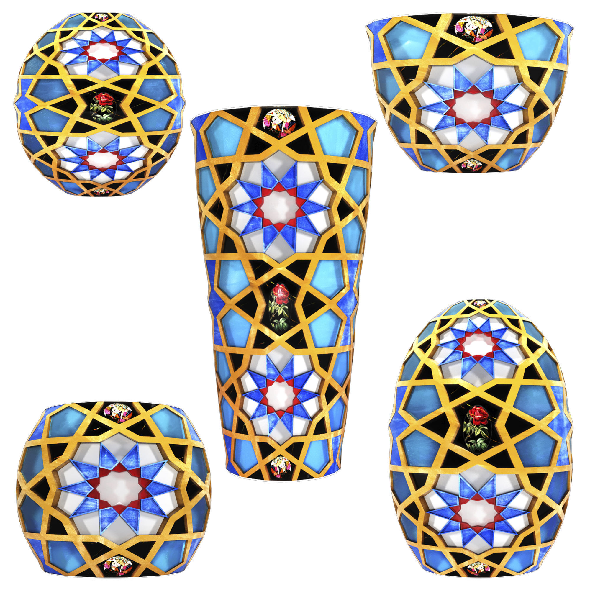 Collection of traditional vases and traditional panels 3D model_2