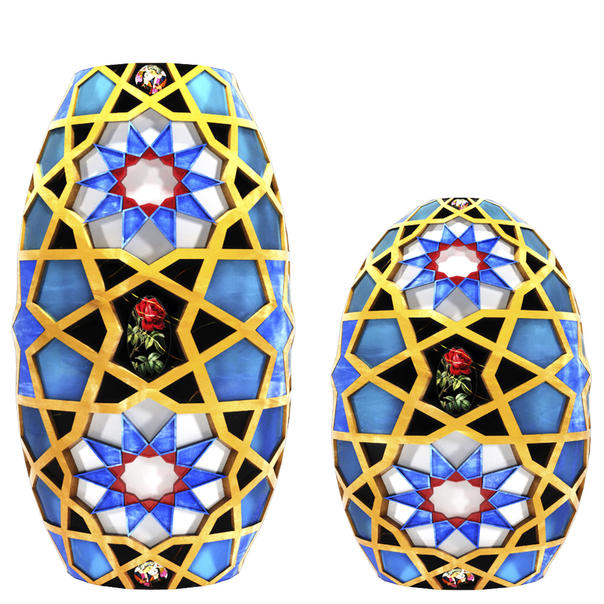 Collection of traditional vases and traditional panels 3D model_11